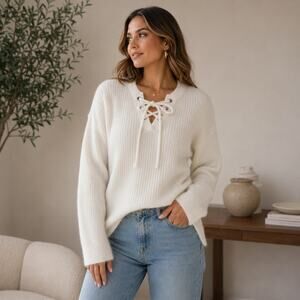 Time and Tru Plus Size Sweater 16/18 Ivory Cream Cottage Core Grandma Coastal